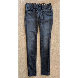 Rock Revival Evelyn Jeans Womens 26 Low Rise Black Jegging Stretch Whisker Denim